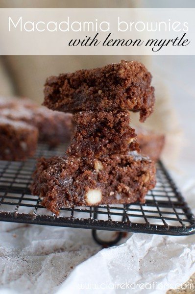 Macadamia brownies with lemon myrtle via www.clairekcreations.com