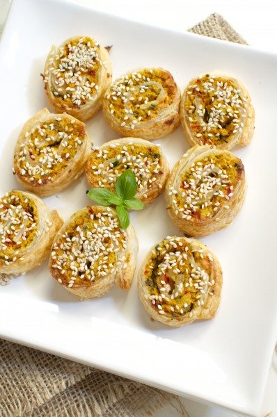 Vegetarian sausage rolls with chickpeas via www.clairekcreations.com