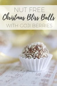 Nut free Christmas Bliss balls with goji berries via www.clairekcreations.com