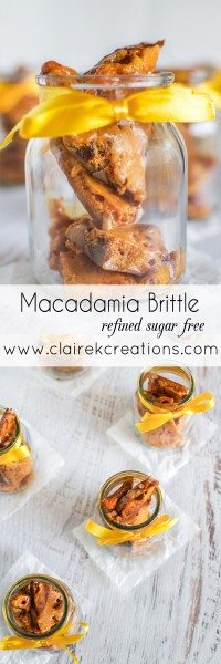 Refined sugar free macadamia brittle via www.clairekcreations.com