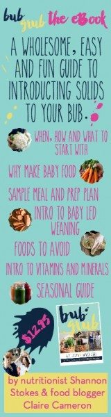 Bub Grub - a wholesome, easy and fun guide to introducing solids to your bub #weaning #babyfood #ebook #purees #babyledweaning #BLW #introducingsolids #solids #babies
