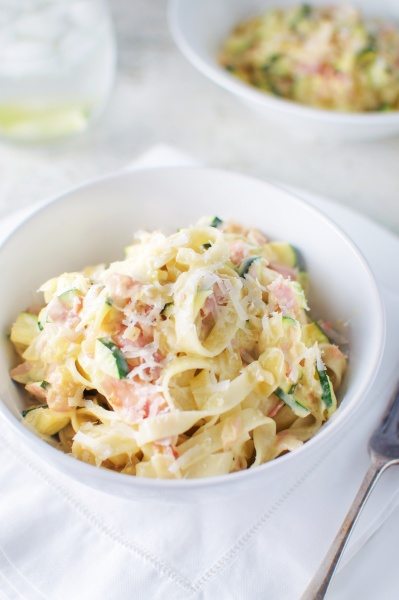 Zucchini carbonara via www.clairekcreations.com