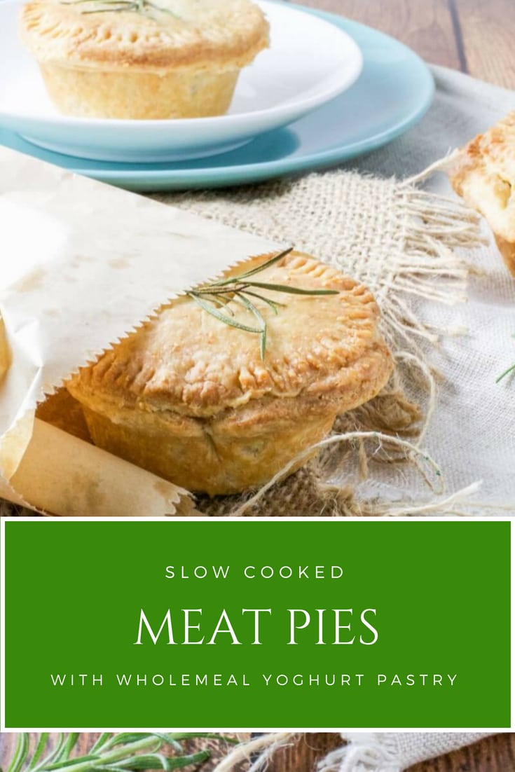 Slow cooked meat pies with wholemeal yoghurt pastry