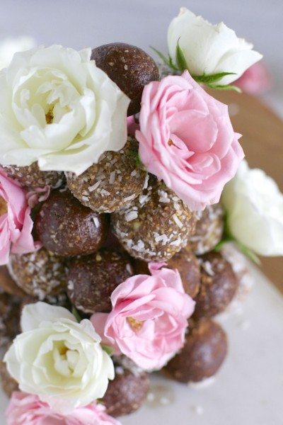 Chocolate almond and rose Bliss Balls via www.clairekcreations.com