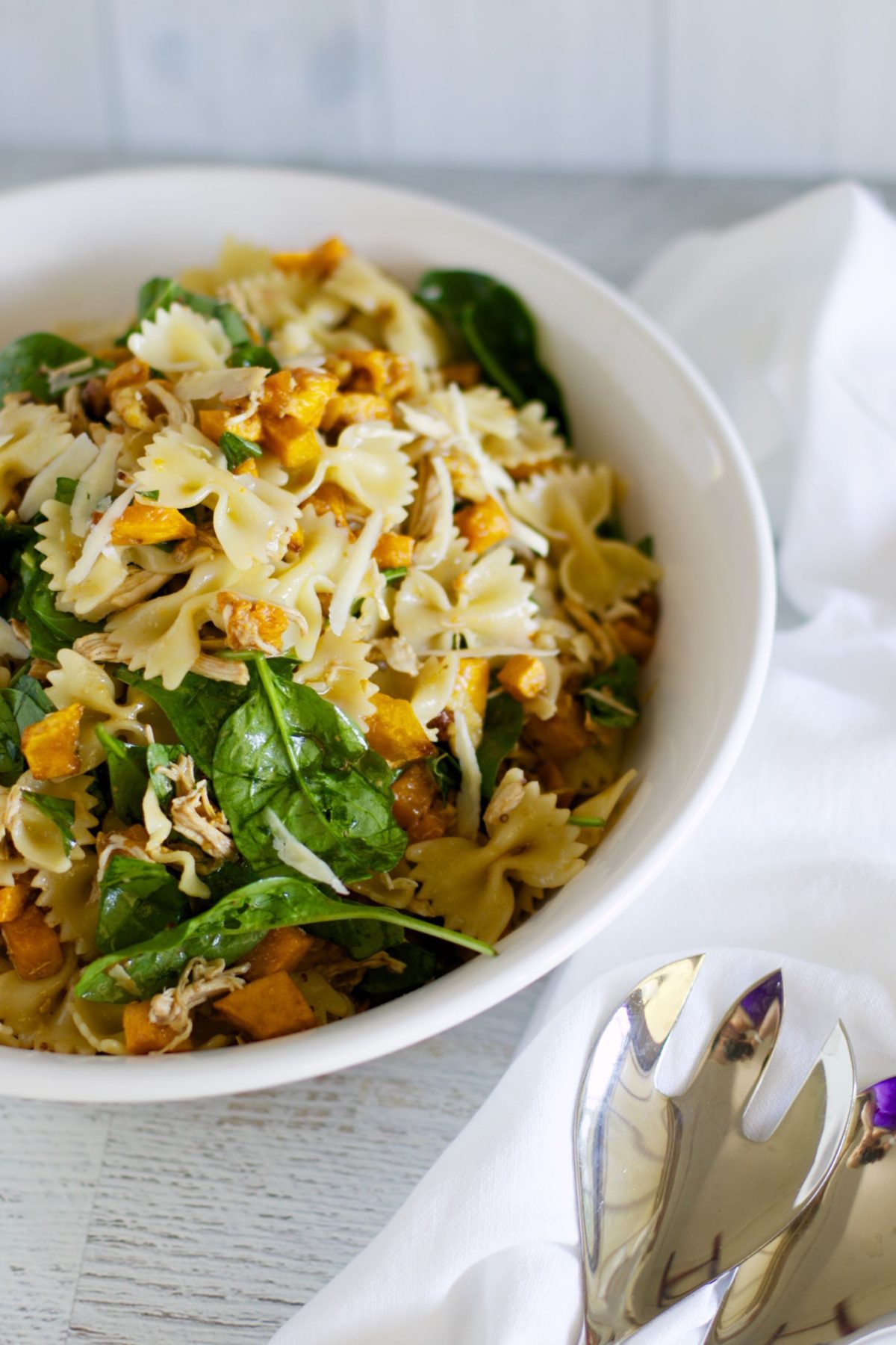 Maple pumpkin and walnut pasta salad with chicken Claire K Creations