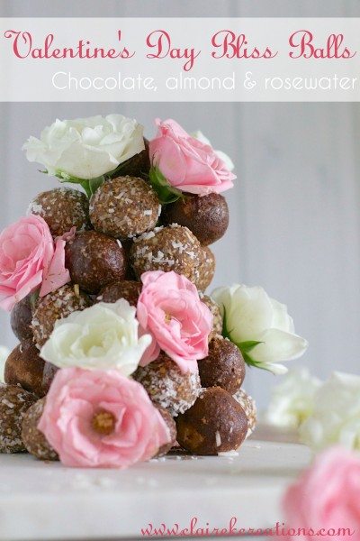 Chocolate almond and rose Bliss Balls via www.clairekcreations.com