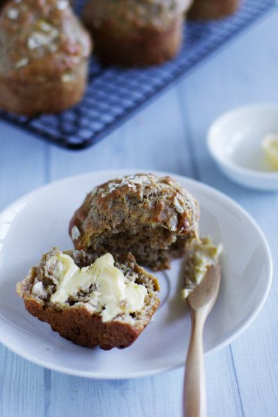 Blueberry banana and oat muffin via www.clairekcreations.com