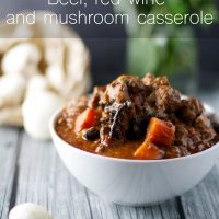 Beef, red wine and mushroom casserole