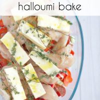 Chicken chorizo and halloumi bake