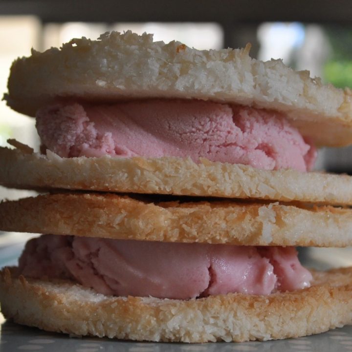 Coconut macaroon ice-cream sandwiches