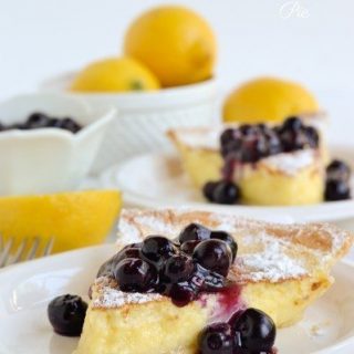 Lemon pie cake with blueberry compote