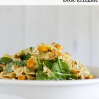 Maple pumpkin and walnut pasta salad with chicken