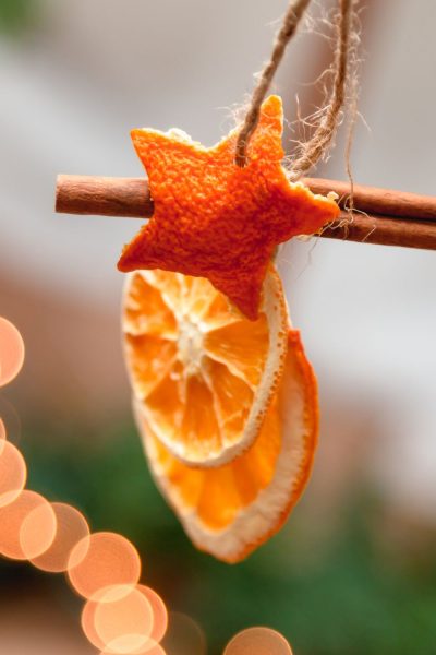 Orange and cinnamon christmas tree decoration using dehydrated orange slices