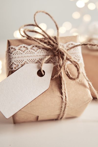 Brown paper Christmas wrapping idea with lace