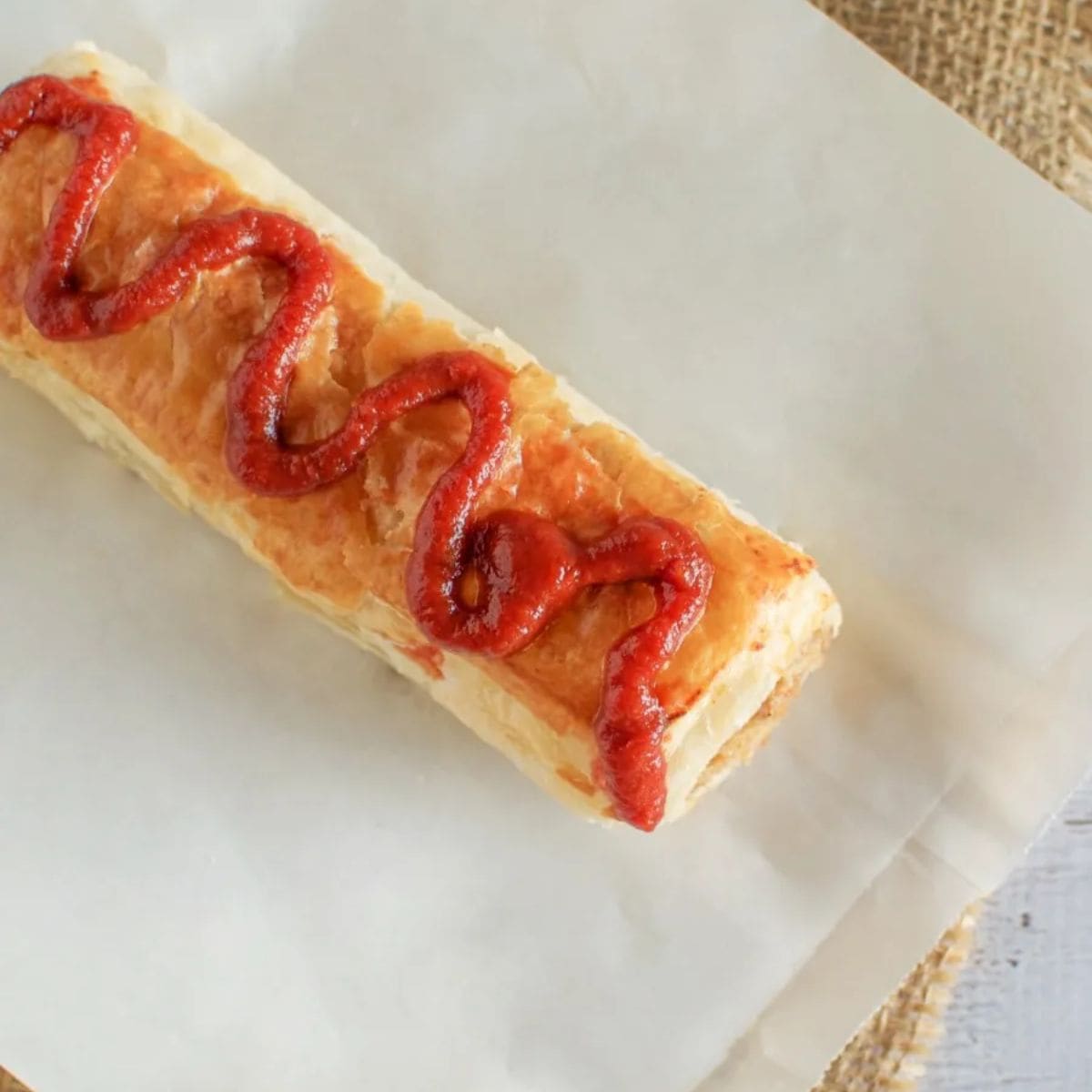 Sugar free tomato sauce on top of a sausage roll