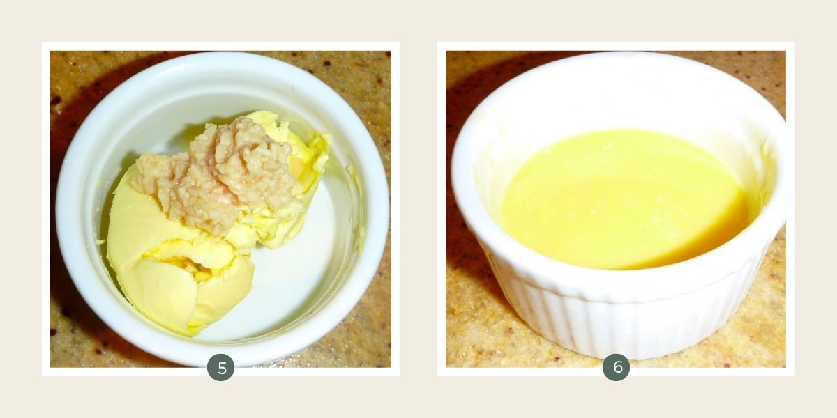Butter and garlic in a ramekin to make garlic butter.