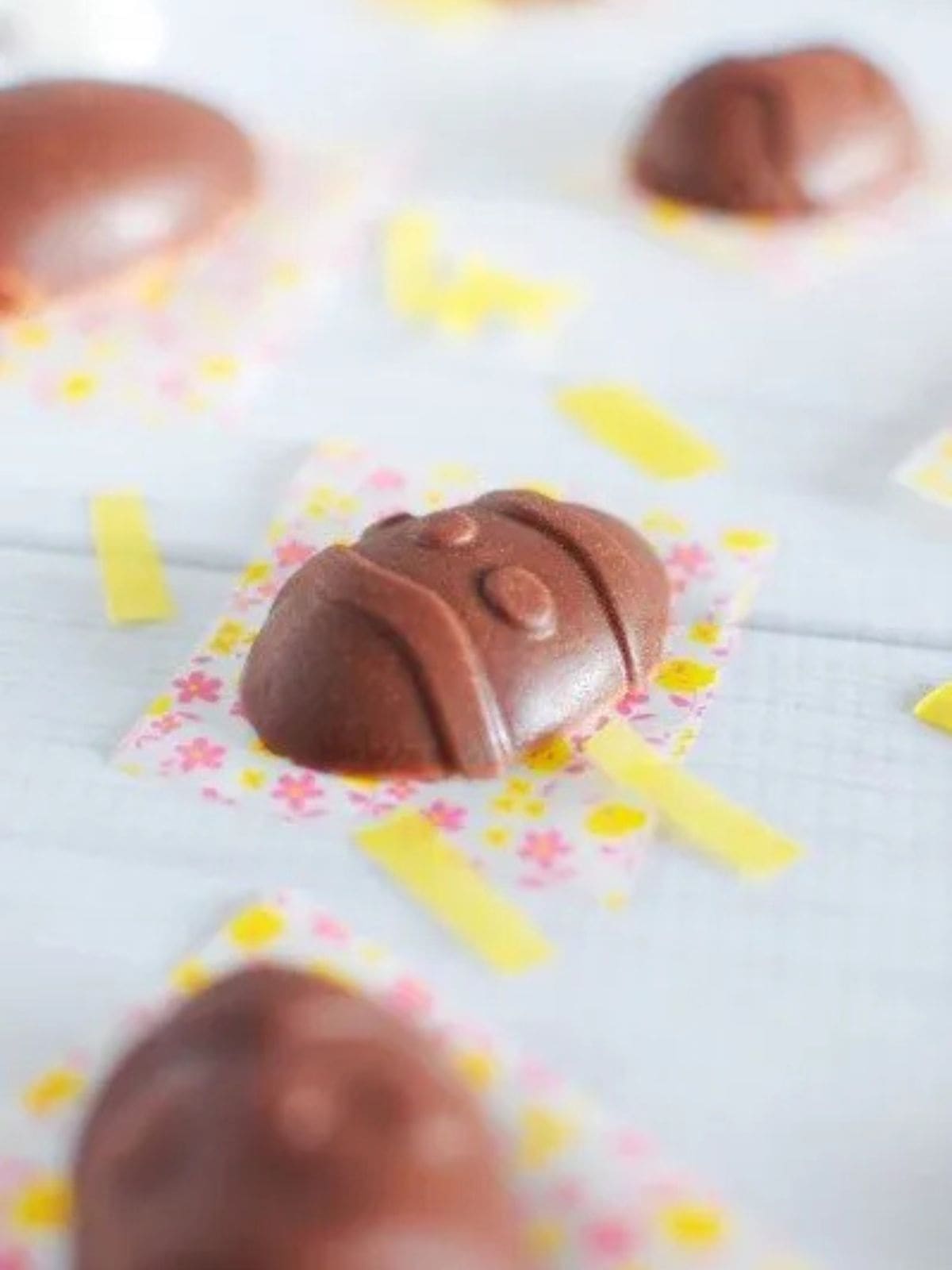 Healthy chocolate Easter egg on floral wrapper