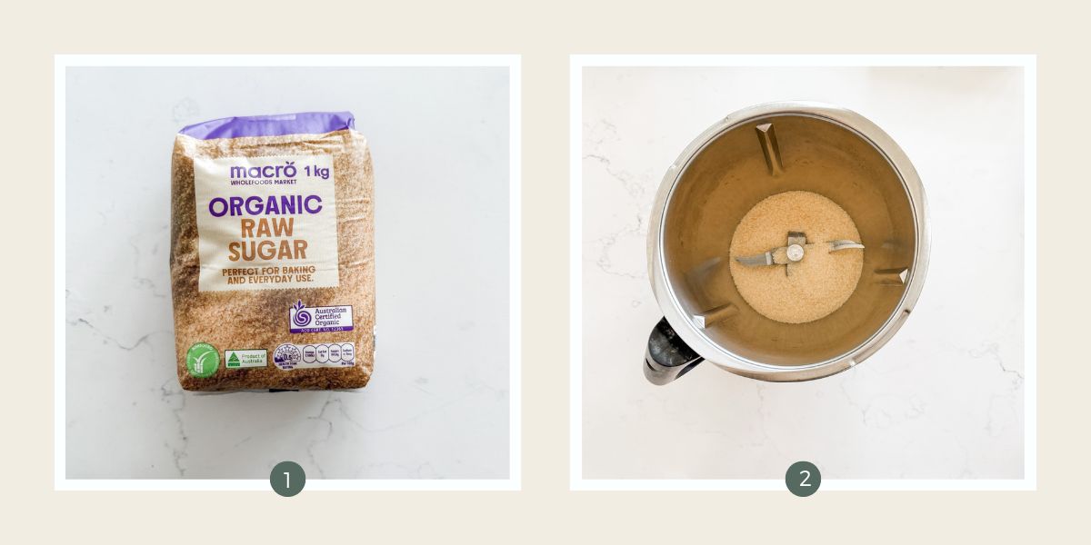 Sugar in the bowl of a Thermomix to make icing sugar. 