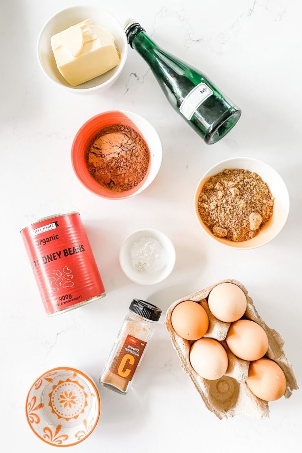 Ingredients to make Kidney bean chocolate cake - gluten free chocolate cupcake recipe