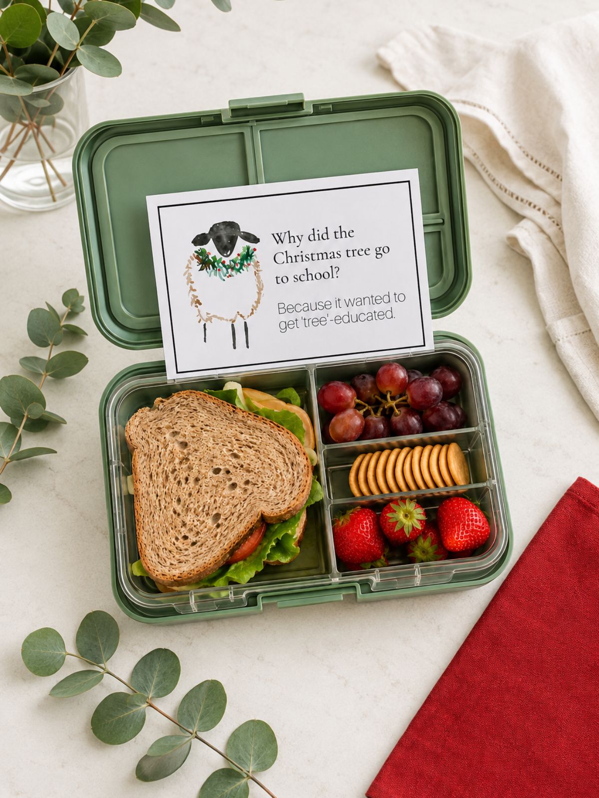 Christmas joke in kids lunchbox.