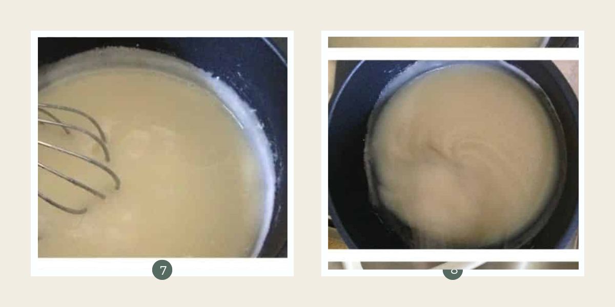 Making American buttercream icing for red velvet cake - whisking flour in a saucepan.
