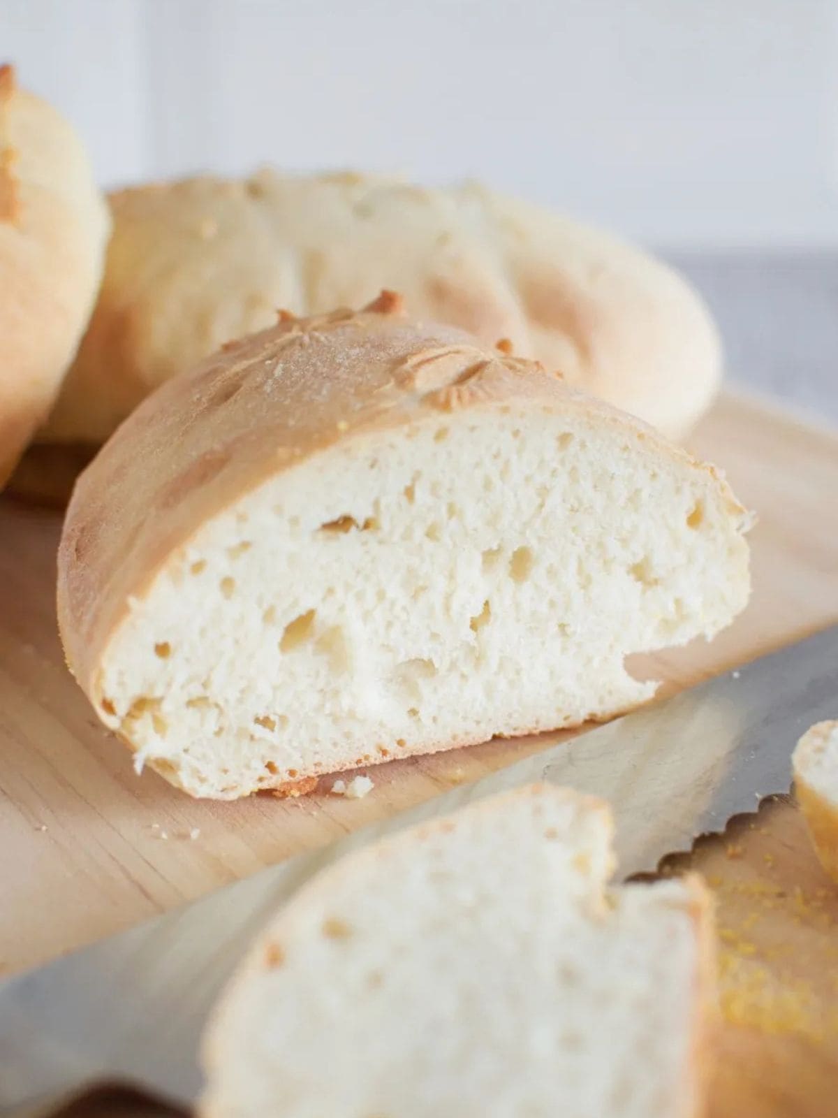 30 minute bread roll with a piece sliced out