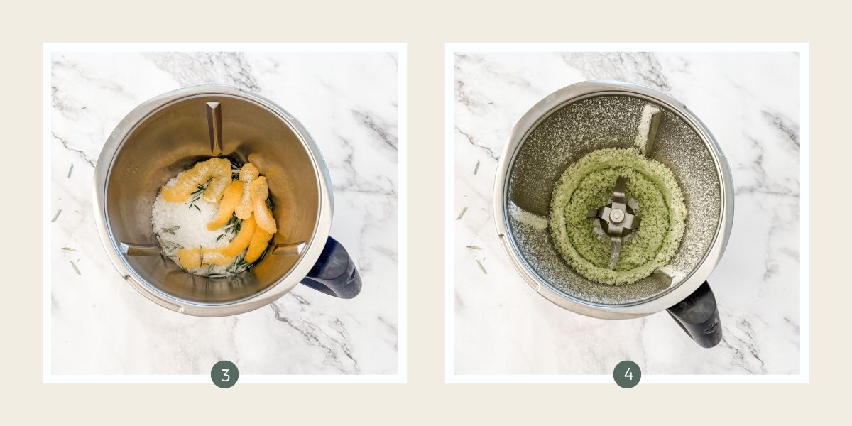 Lemon, salt and rosemary in bowl of Thermomix and then blitzed to smooth. 