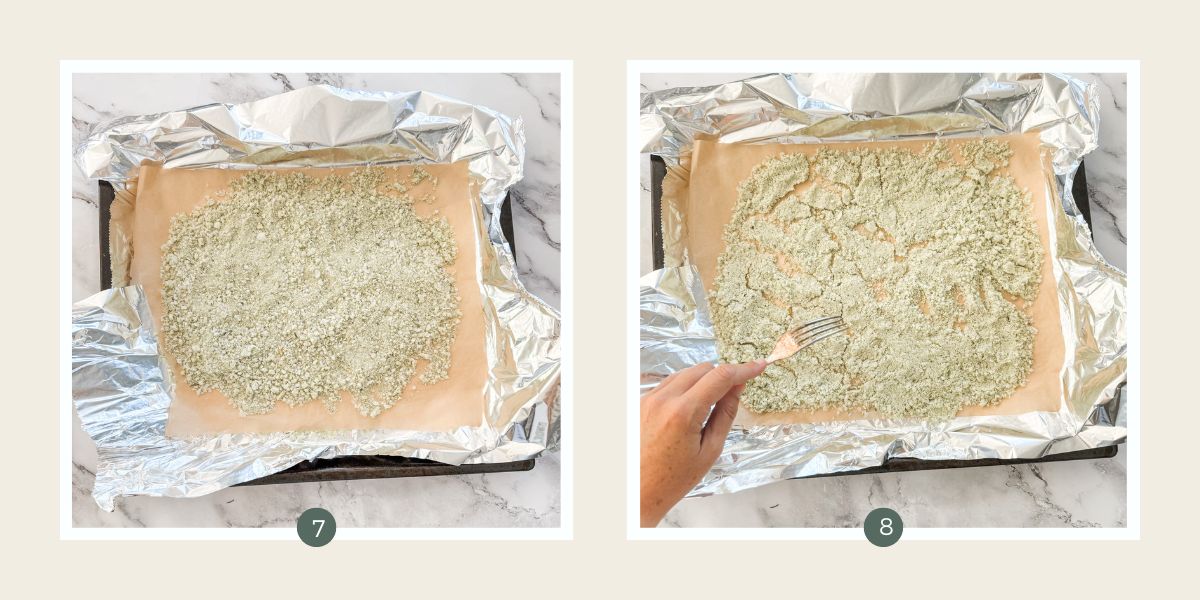 Lemon and rosemary salt dried on a lined baking tray. 