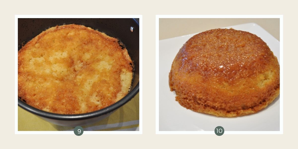 Golden syrup pudding steamed in a pudding dish and turned out onto a white plate