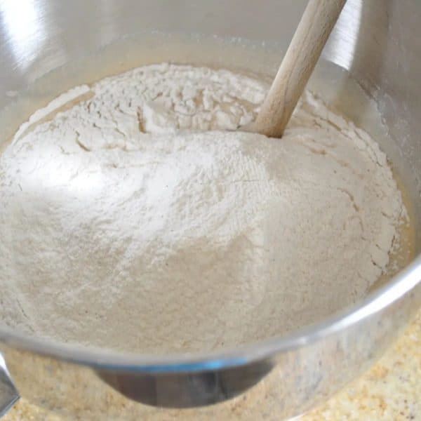 Adding the dry ingredients to best ever banana bread
