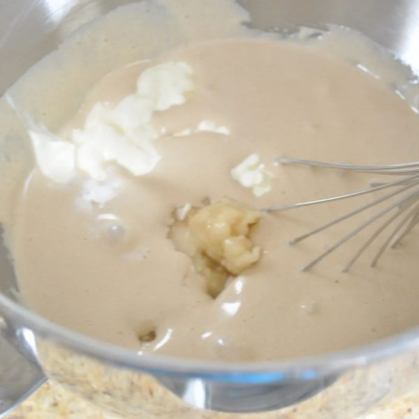 Adding the sourcream and bananas to best ever banana bread batter