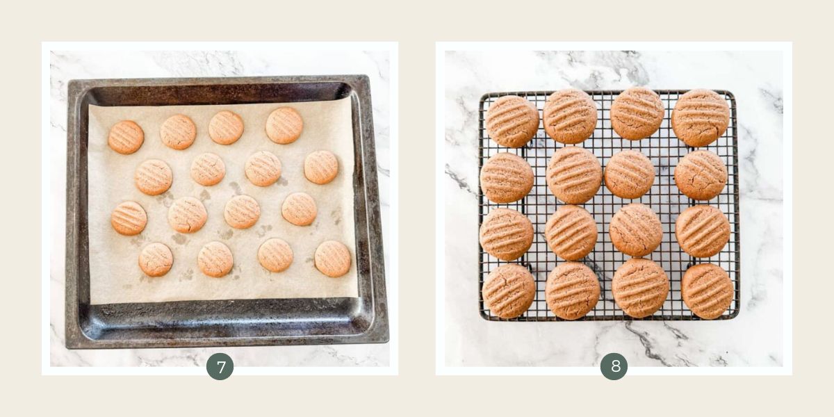 Milo biscuits on a lined baking tray fresh out of the oven and cooling on a wire rack. 