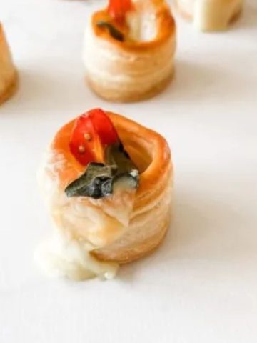 Christmas vol au vents with tomato basil and mozzarella