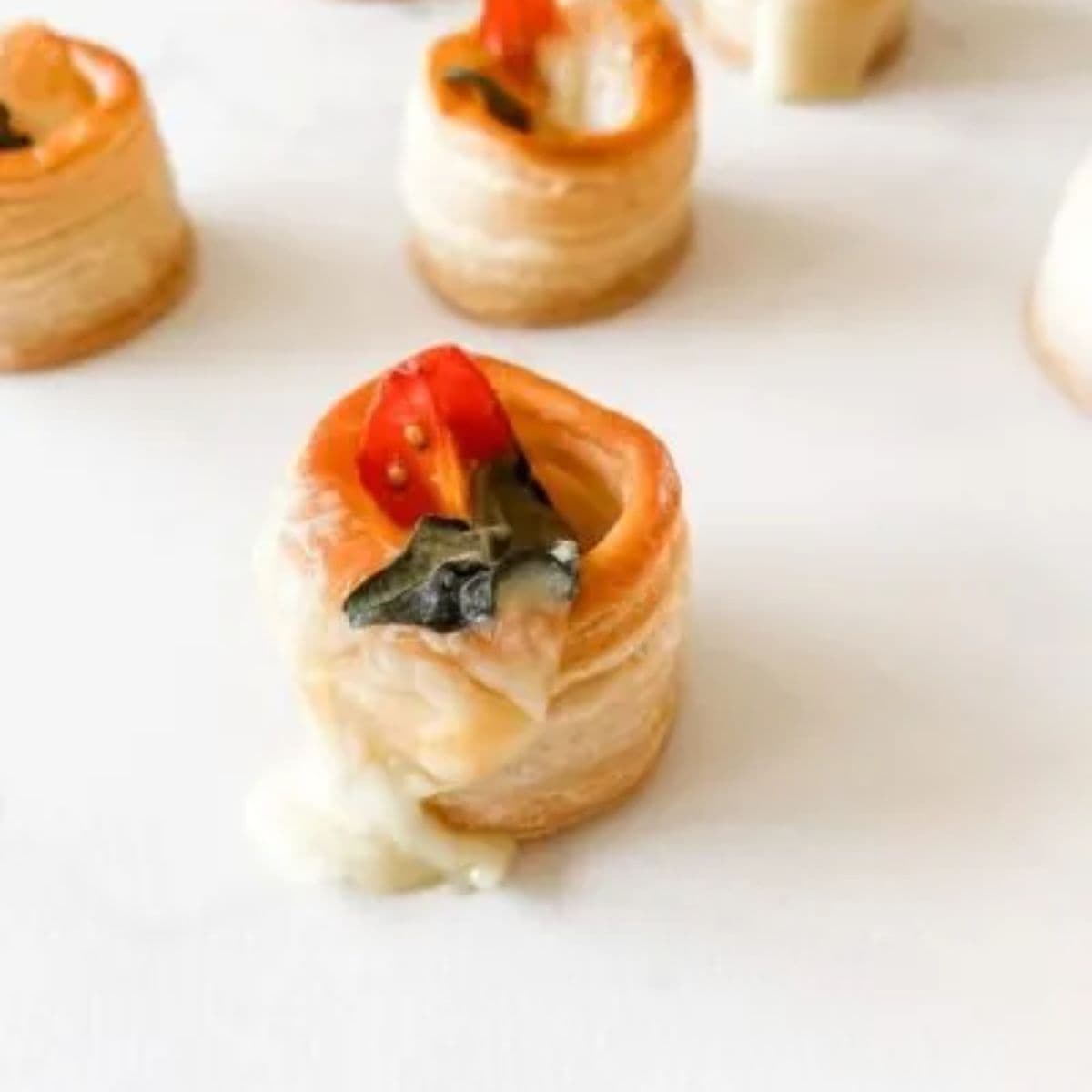 Christmas vol au vents with tomato basil and mozzarella