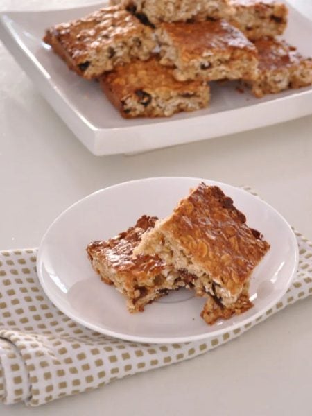 Easy homemade muesli bars on a plate