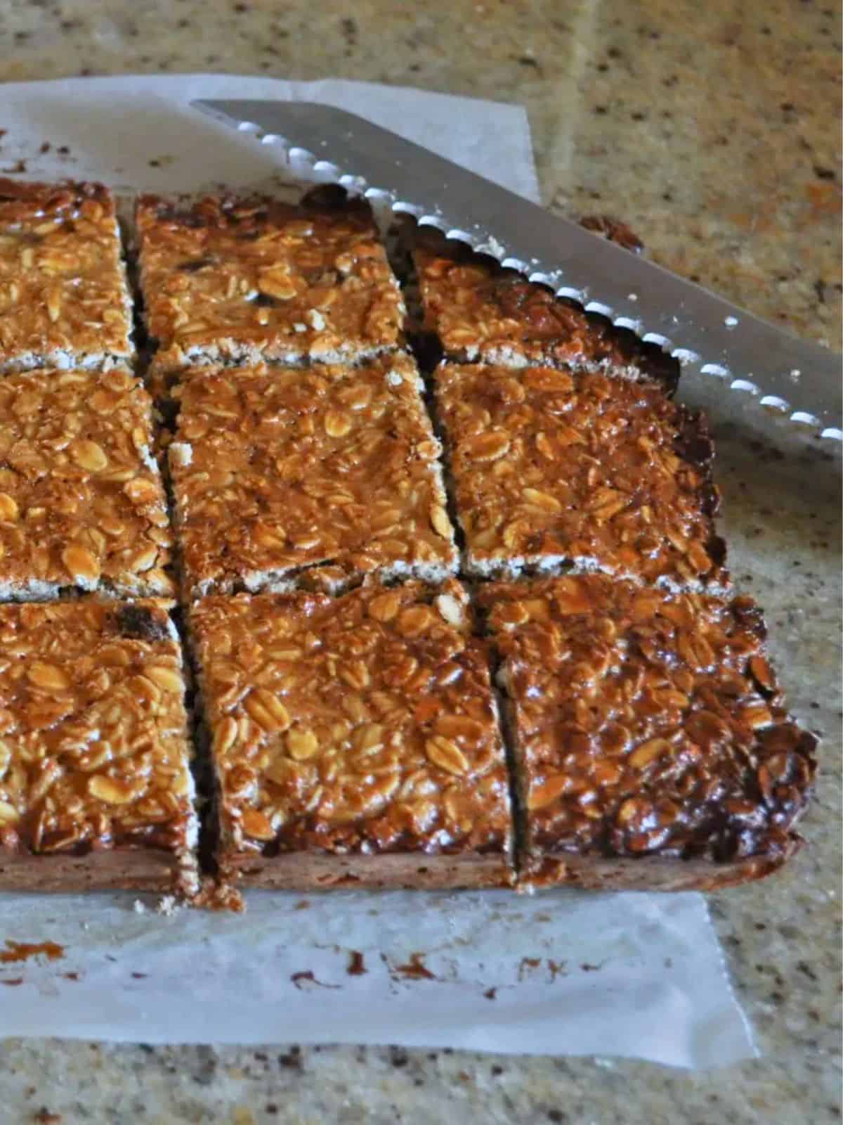 Easy homemade muesli bars sliced up ready to eat