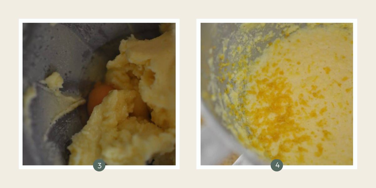 Whipped butter and sugar with egg added and lemon zest to make Easy Madeira loaf cakes with lemon icing.