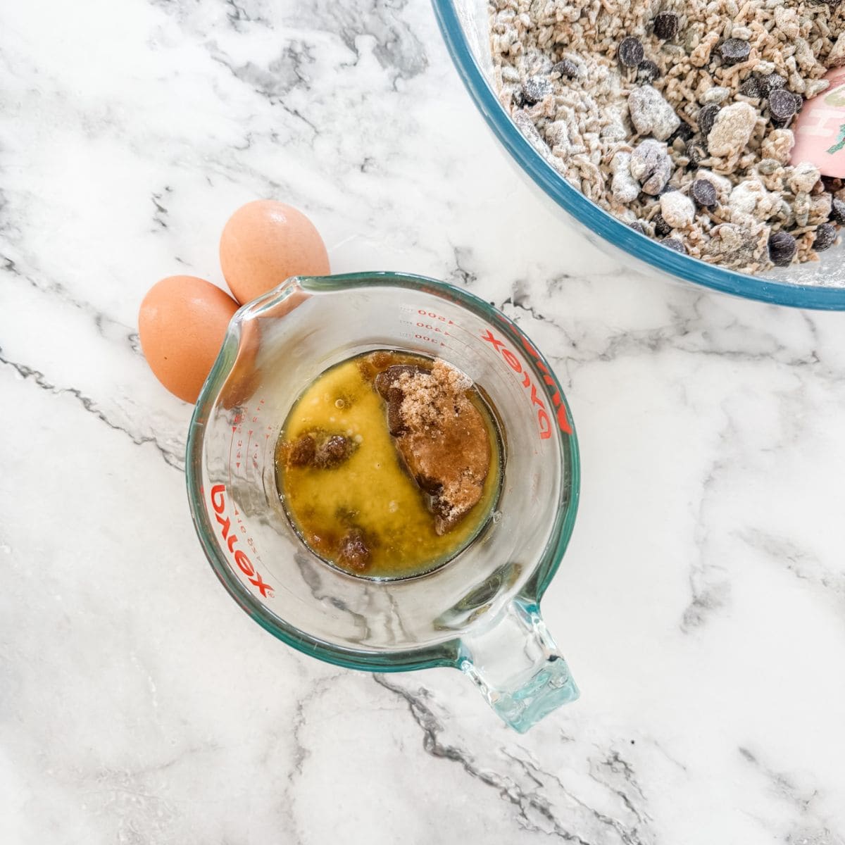 Butter, brown sugar & honey melted in a heat-proof glass jug. 