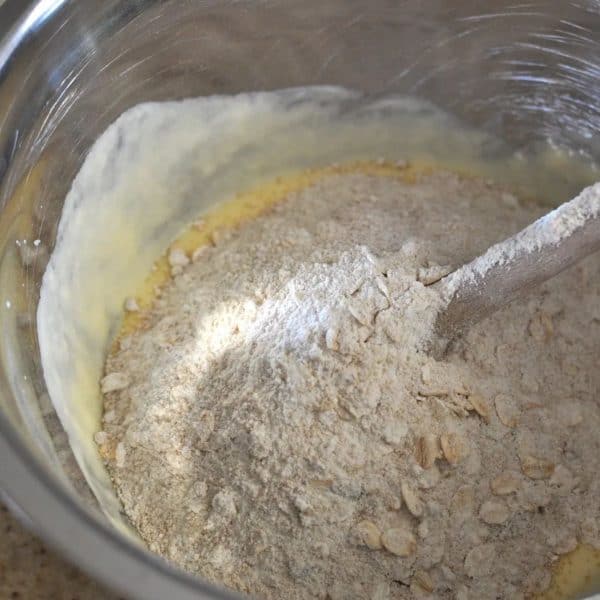 Healthy raspberry and white chocolate muffin - mixing the batter