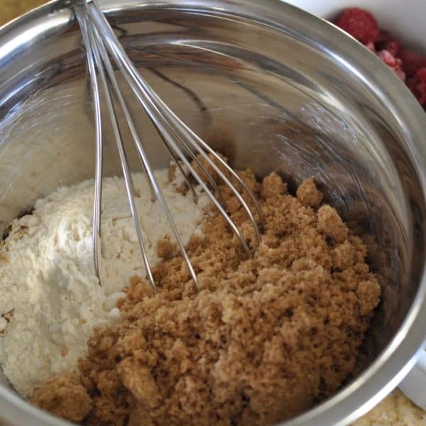 Healthy raspberry and white chocolate muffins - mixing the dry ingredients