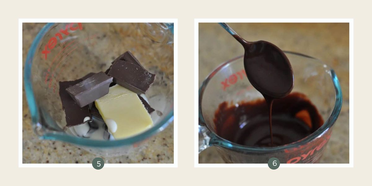 Melting butter and dark chocolate in a glass measuring jug. 
