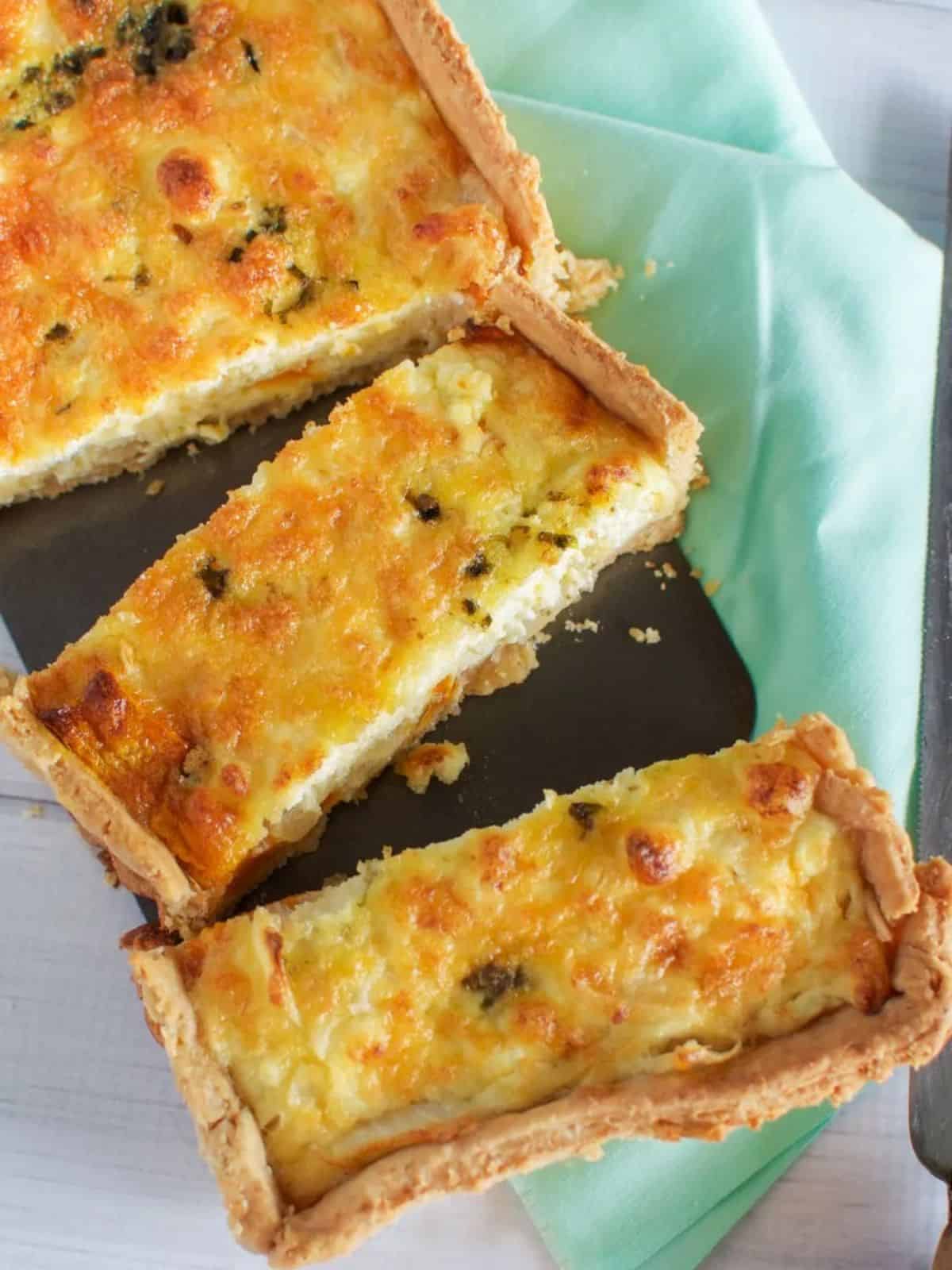 Roast pumpkin & feta quiche with easy homemade crust sliced
