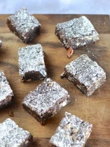 Triple chocolate fudge brownies with pecans