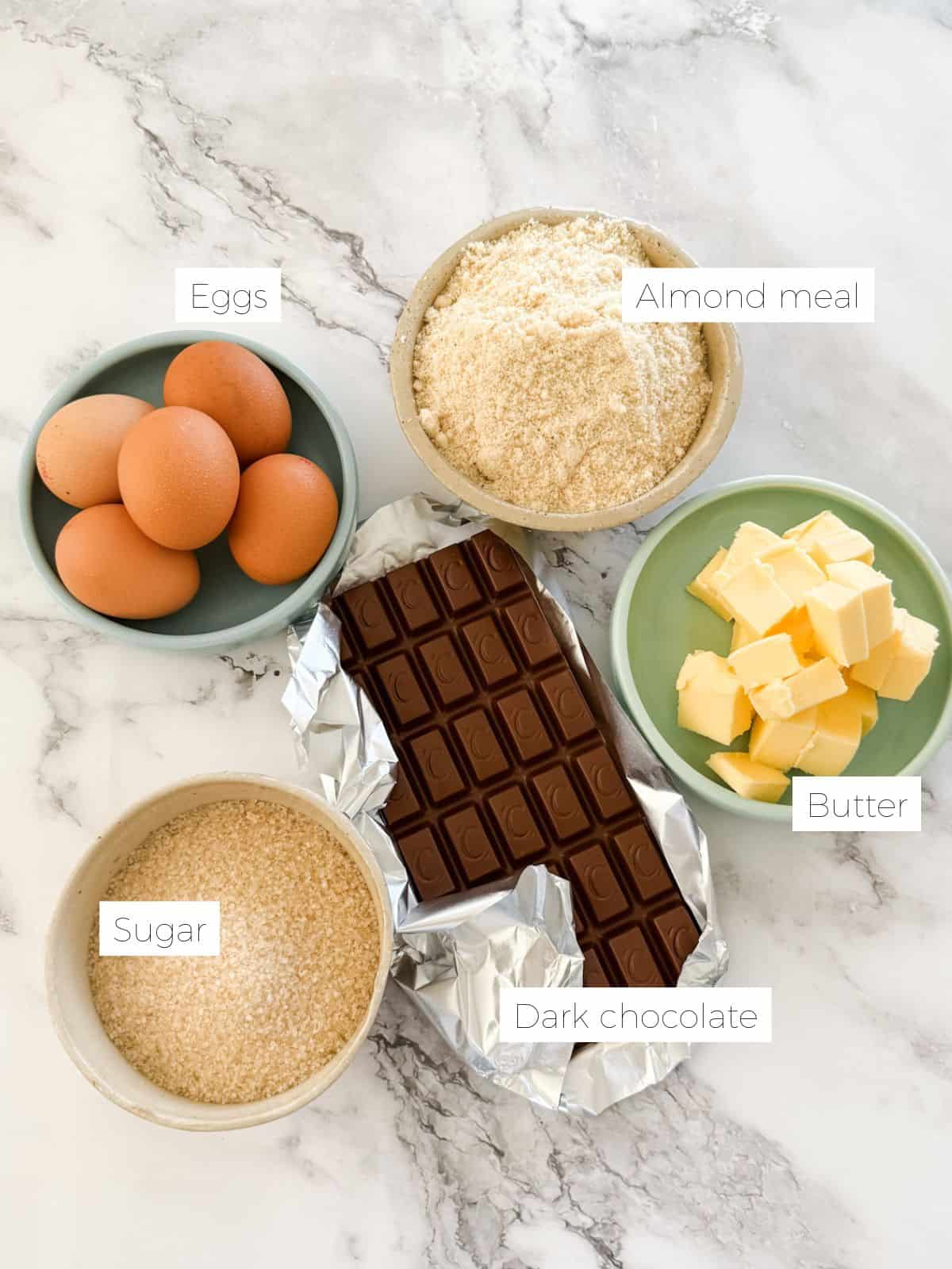 Ingredients for gluten free chocolate cake