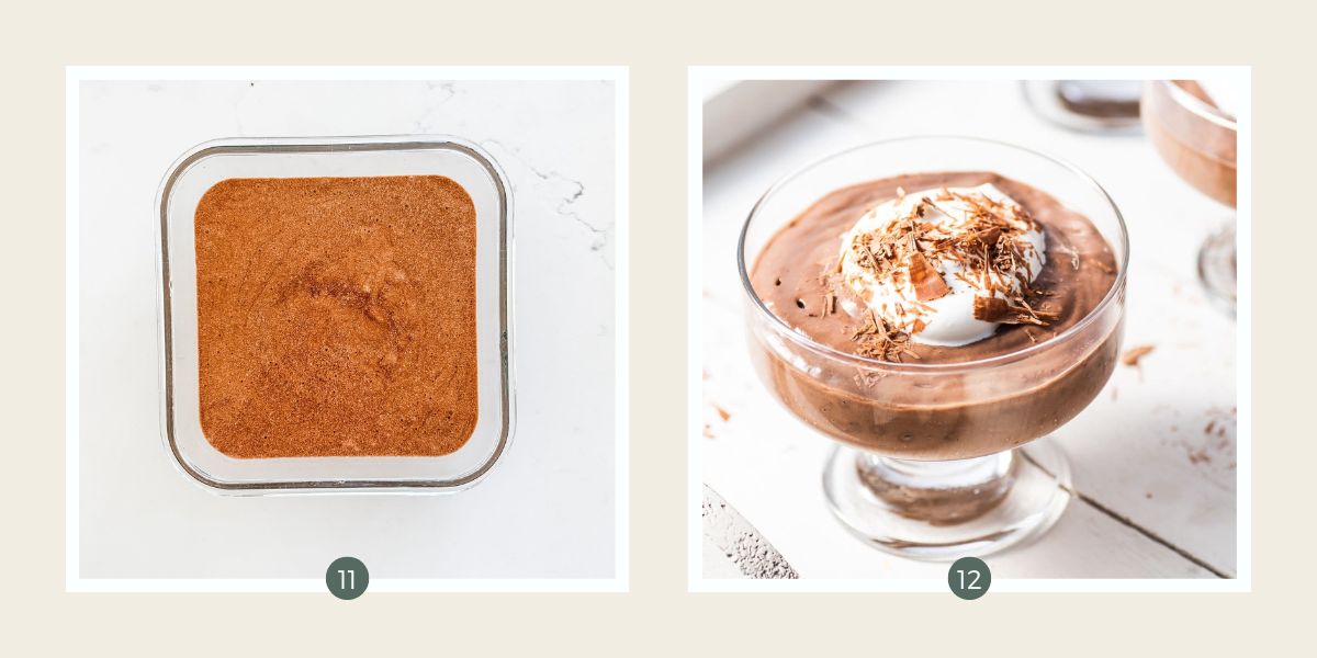 Chocolate mousse in glass container ready to set. 