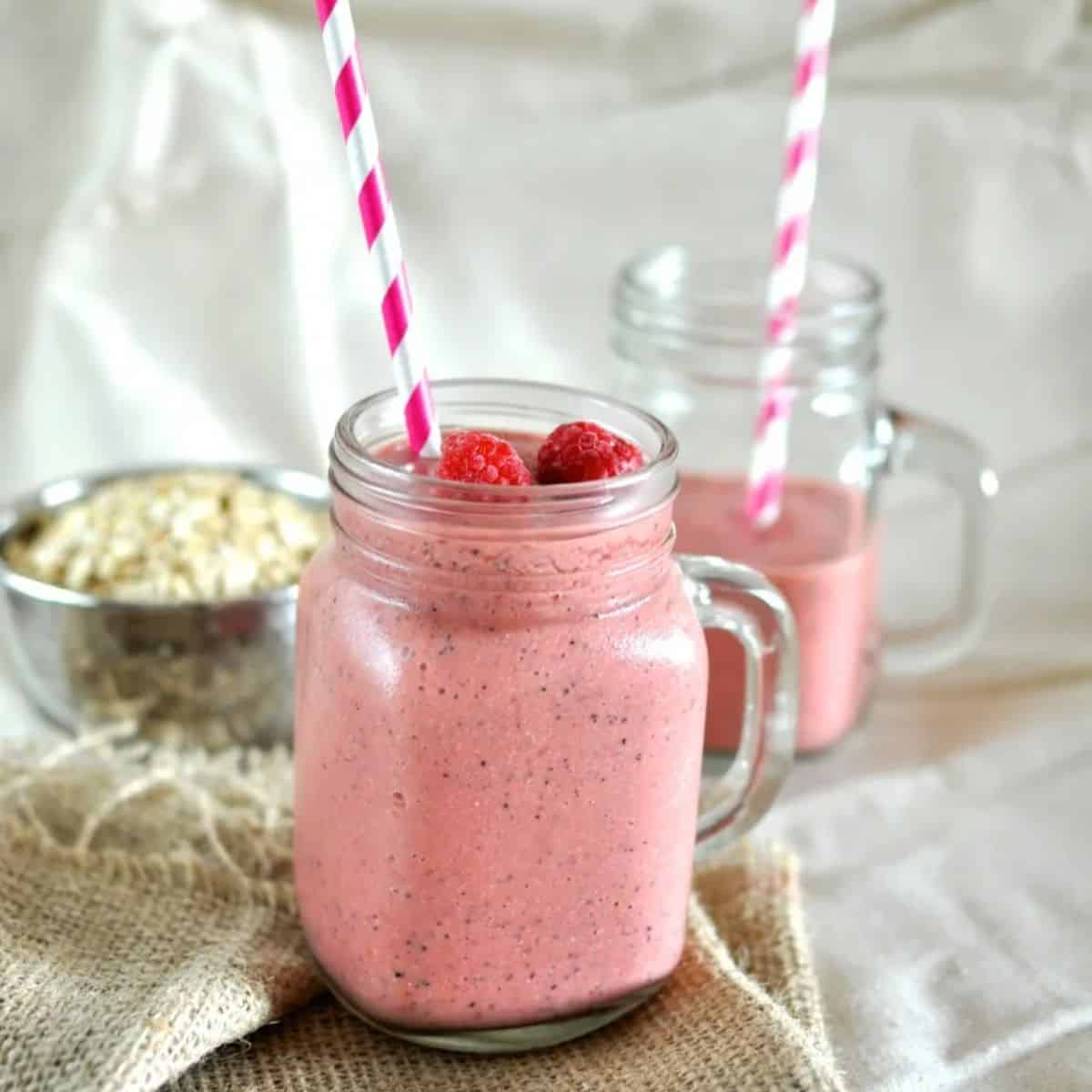 Dairy free raspberry passionfruit and oat smoothie