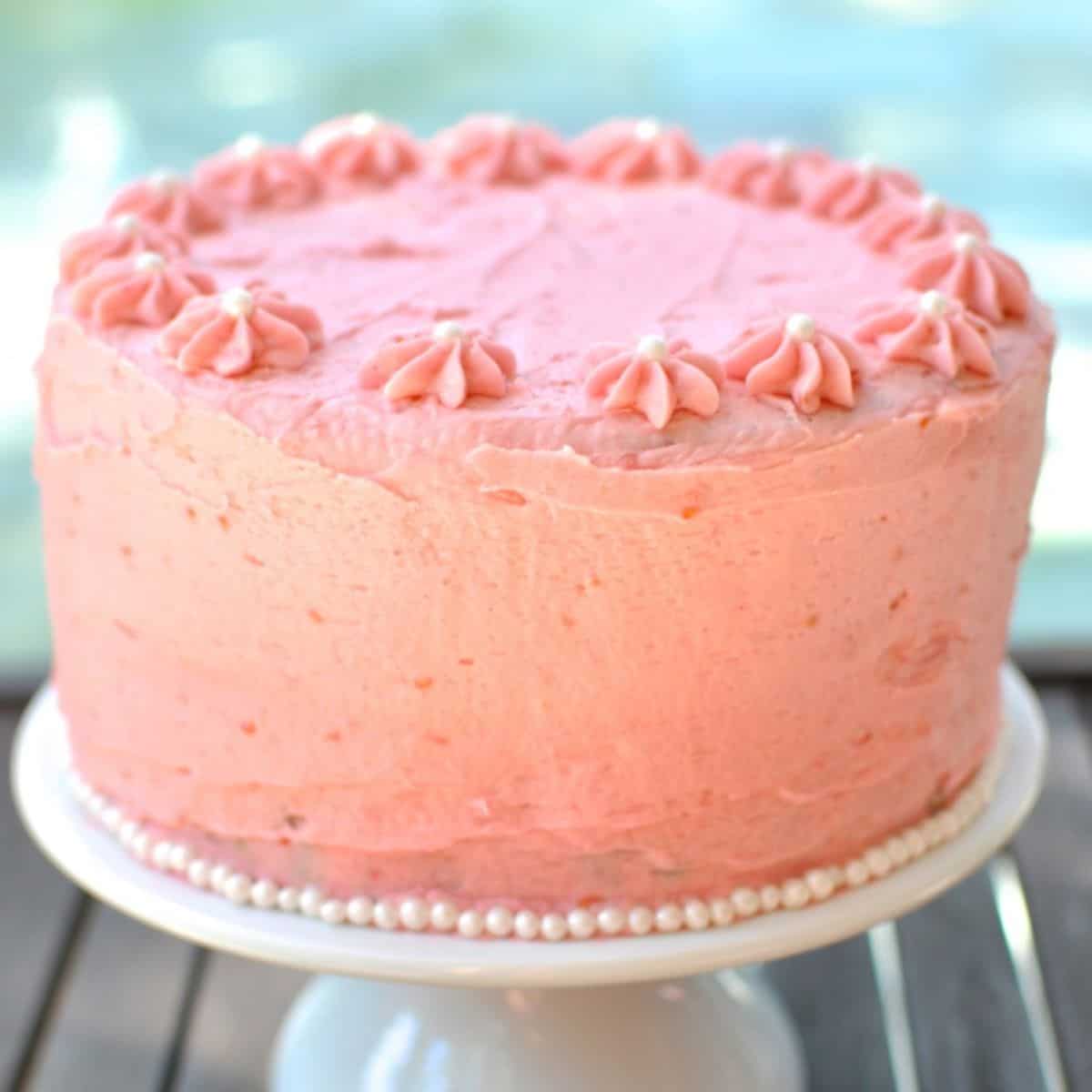 White chocolate mudcake with raspberry buttercream