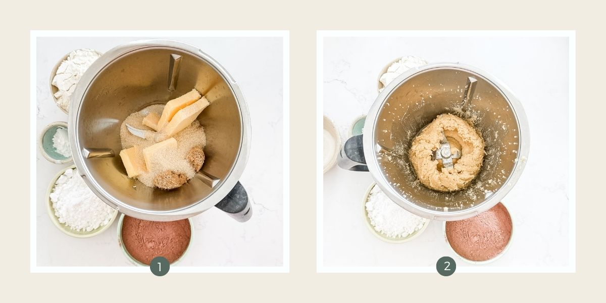 Butter and sugar in bowl of Thermomix. 